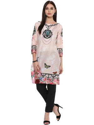 Pink printed cotton stitched kurti 2