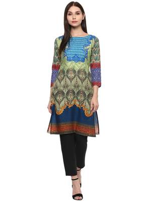 Multicolorcolor printed cotton stitched kurti 1