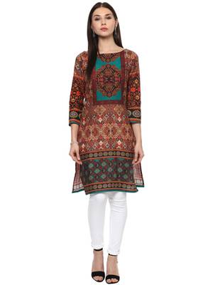 Multicolorcolor printed cotton stitched kurti 2
