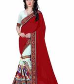 Red embroidered georgette saree with blouse