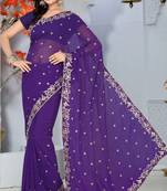 Ink Blue Color Faux Chiffon Saree with Blouse