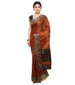 Copper plain semi tussar silk saree with blouse