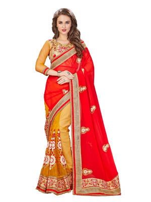 Red embroidered georgette saree with blouse 1