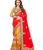 Red embroidered georgette saree with blouse