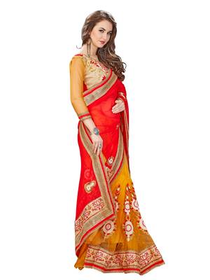 Red embroidered georgette saree with blouse 2