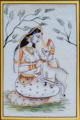 eCraftIndia Ragini Marble Painting playing with Calf 1