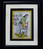 eCraftIndia Pretty Ragini Marble Painting playing with Calf (Wooden Framed)