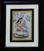 eCraftIndia Ragini Marble Painting playing with Calf (Wooden Framed)