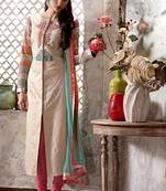 Cream embroidered jute semi stitched salwar with dupatta