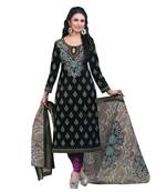 black printed cotton unstitched salwar with dupatta