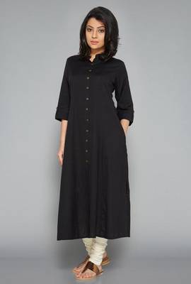Black plain cotton cotton-kurtis 1