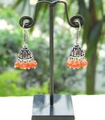 Oxidized Metal Jhumkas/Jhumkis Orange Beads