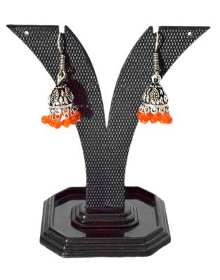 Oxidized Metal Jhumkas/Jhumkis Orange Beads 2