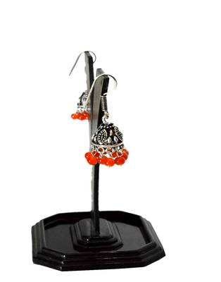 Oxidized Metal Jhumkas/Jhumkis Orange Beads 3