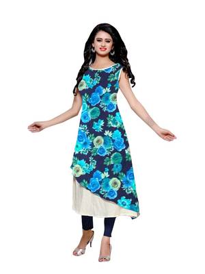 Blue printed crepe ethnic-kurtis 1