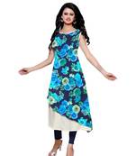 Blue printed crepe ethnic-kurtis
