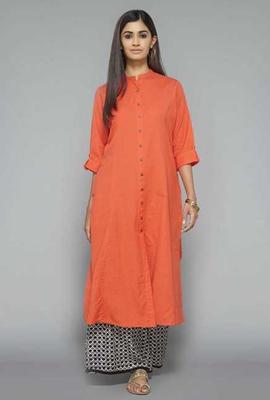 Orange plain cotton cotton-kurtis - RK 