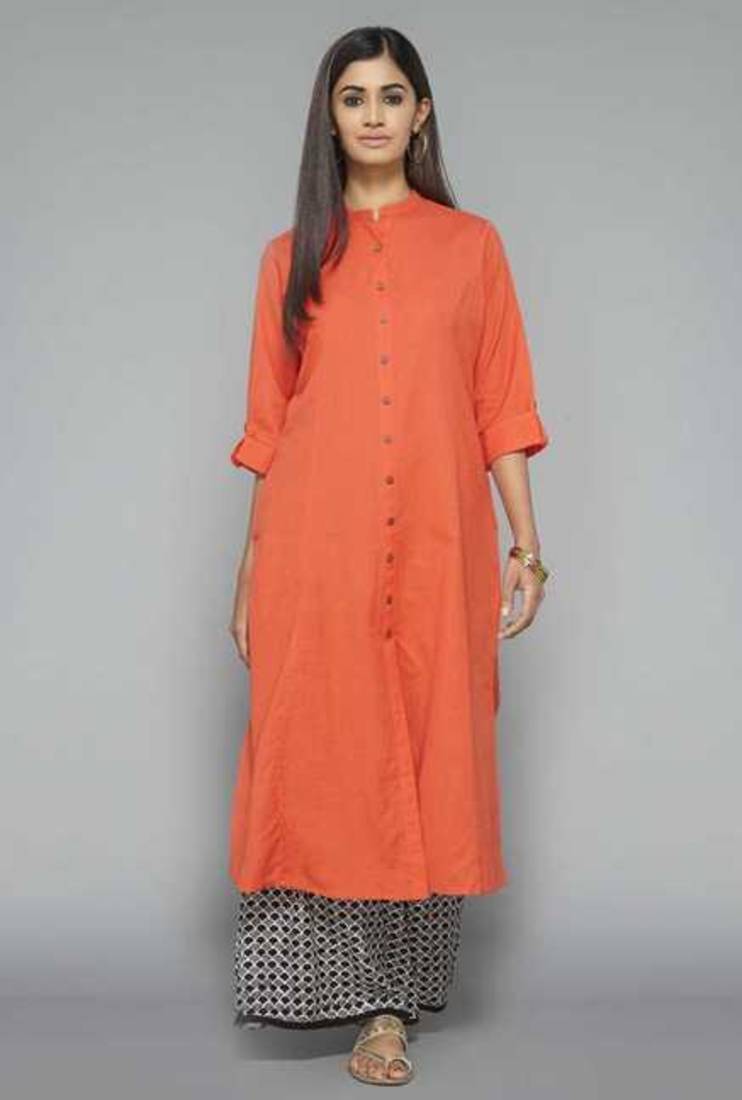 Orange plain cotton kurtis