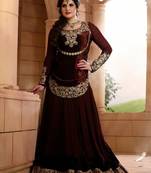Zareen khan Braun Georgette Semi Stitched Anarkali Salwar suit By Fabfiza