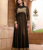 Zareen Khan Black Georgette Semi Stitched Anarkali Salwar suit By Fabfiza