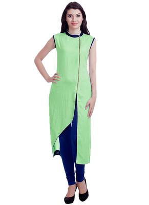 Parrot green plain cotton kurtis 1