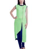 Parrot green plain cotton kurtis