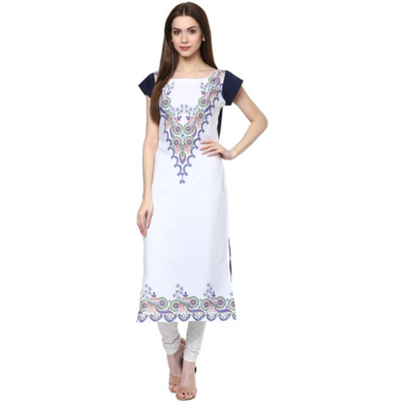white faux crepe crepe  stitched kurti