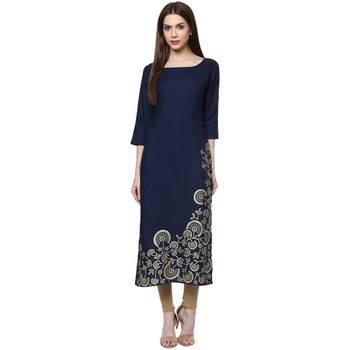 Blue faux crepe crepe  stitched kurti 1