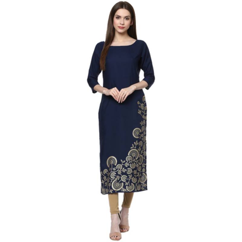 Blue faux crepe crepe  stitched kurti