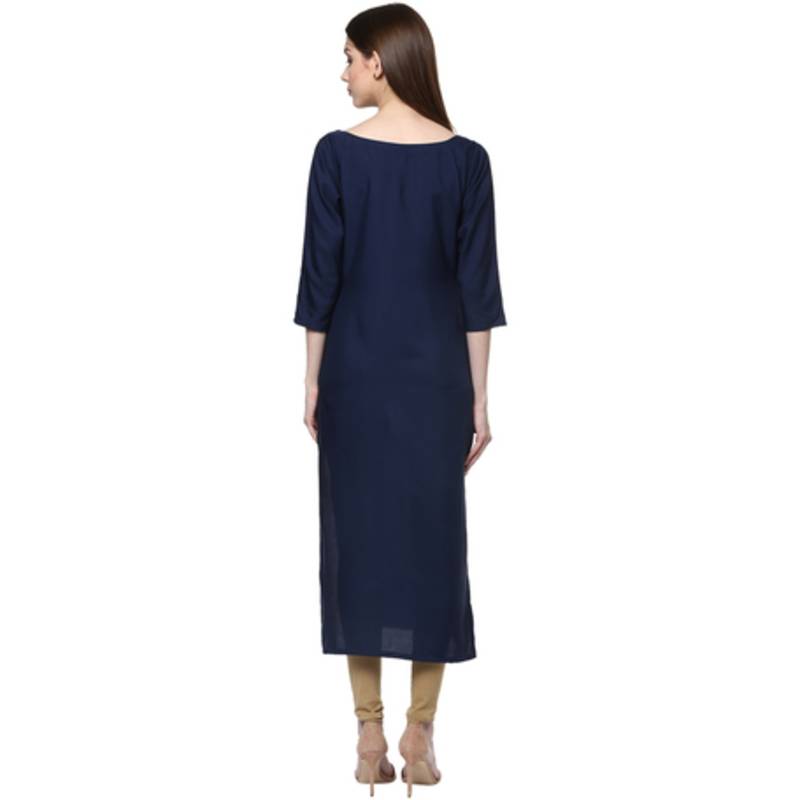 Blue faux crepe crepe  stitched kurti