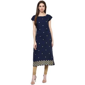 Blue faux crepe crepe  stitched kurti 1