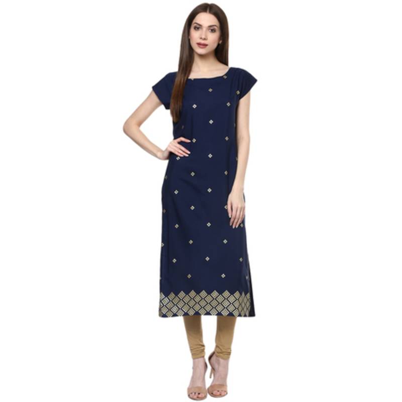 Blue faux crepe crepe  stitched kurti