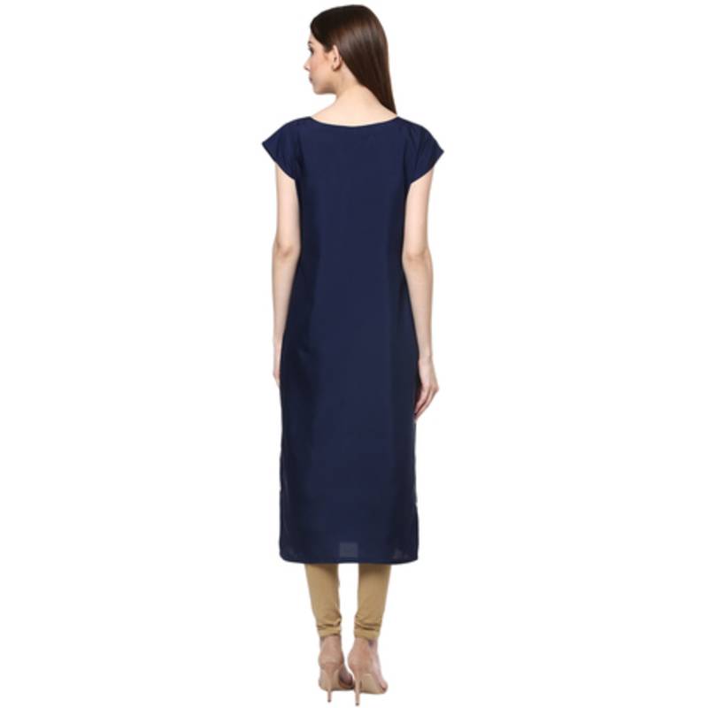 Blue faux crepe crepe  stitched kurti