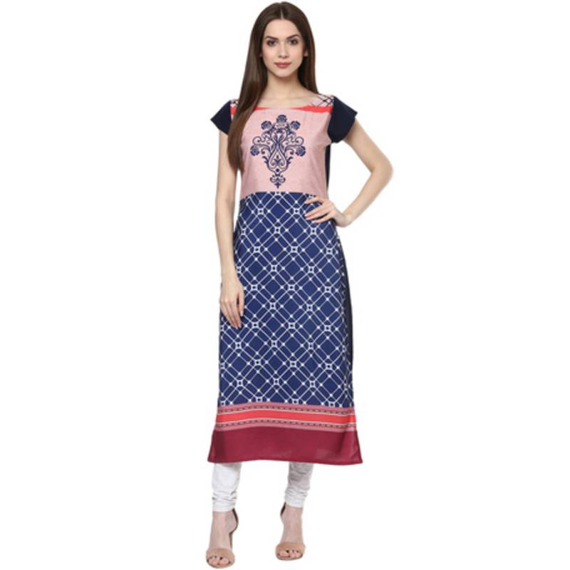 blue faux crepe crepe  stitched kurti
