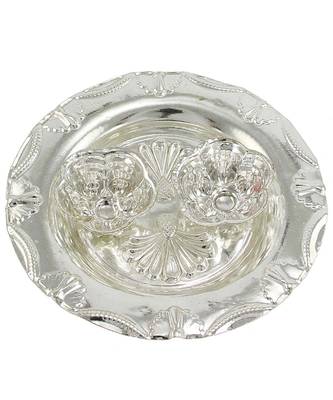 Silver Plated Haldi Kunku Karand And Kankavati And Kumkum Pooja Thali Set 2