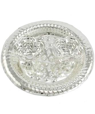 Silver Plated Haldi Kunku Karand And Kankavati And Kumkum Pooja Thali Set 1