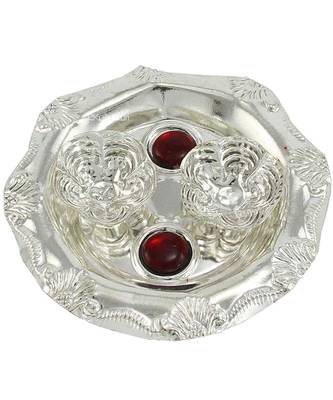 Silver Plated Haldi Kunku Karand And Kankavati And Kumkum Pooja Thali Set 2