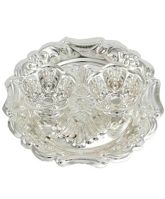 Silver Plated Haldi Kunku Karand And Kankavati And Kumkum Pooja Thali Set 2