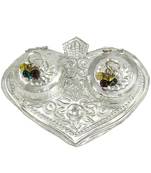 Silver Plated Pan Shape Haldi Kunku Karand And Kankavati And Kumkum Pooja Thali Set