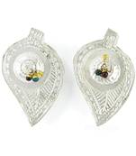 Silver Plated Two Separate Pan Shape Haldi Kunku Karand And Kankavati And Kumkum Pooja Thali Set