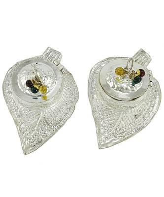 Silver Plated Two Separate Pan Shape Haldi Kunku Karand And Kankavati And Kumkum Pooja Thali Set 2