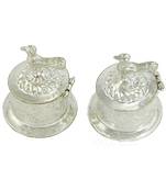 Silver Plated Two Separate Haldi Kunku Karand And Kankavati And Kumkum Pooja Thali Set