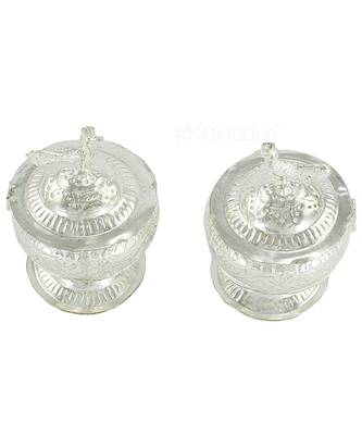 Silver Plated Two Separate Haldi Kunku Karand And Kankavati And Kumkum Pooja Thali Set 1