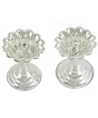 Set Of Two Devdas Silver Plated Oil Pooja Lamp And Diya And Niranjan 1