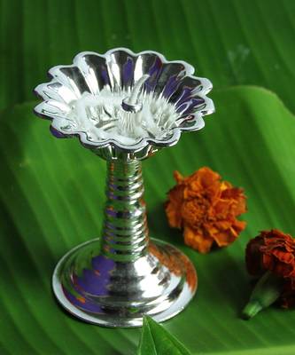 Single Devdas Silver Plated Oil Pooja Lamp And Diya And Niranjan 2