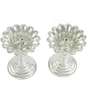 Set Of Two Devdas Silver Plated Oil Pooja Lamp And Diya And Niranjan 1