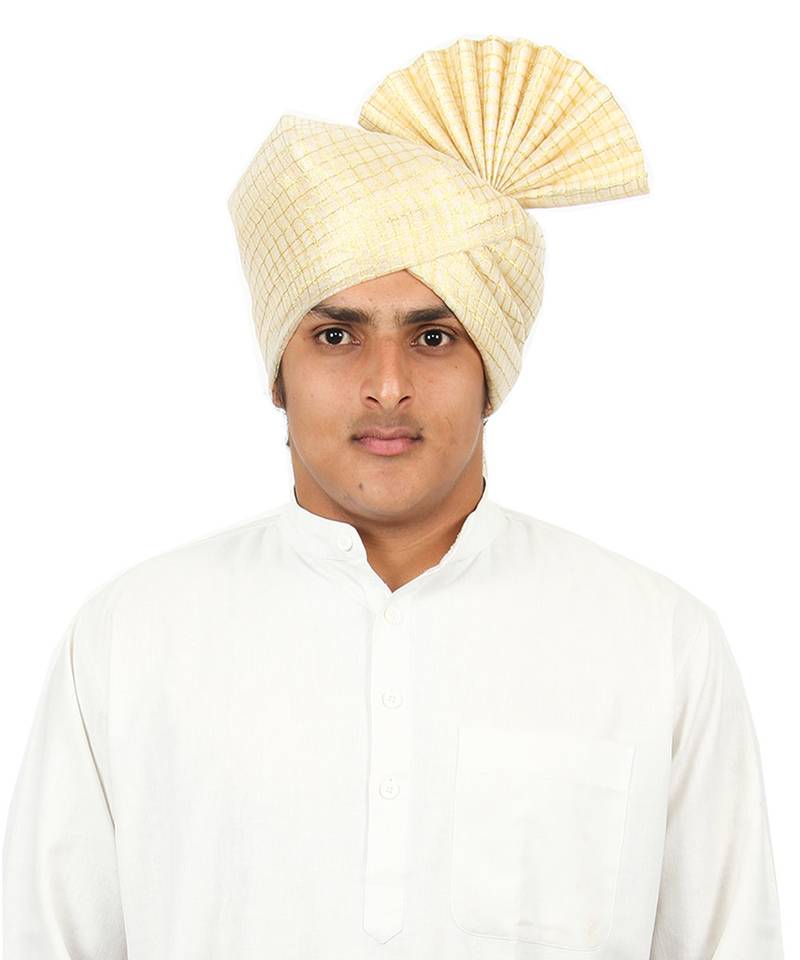 Handstitched Ready To Wear Polyester Jari Cream Pheta Turban Safa for Men