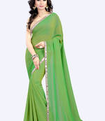 Parrot green plain faux georgette saree with blouse