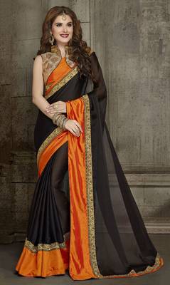 Black embroidered chiffon saree with blouse 1