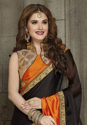 Black embroidered chiffon saree with blouse 2
